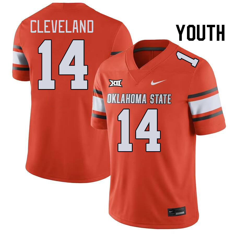 Youth #14 Landyn Cleveland Oklahoma State Cowboys College Football Jerseys Stitched-Orange